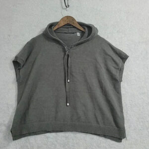 Tahari Womens Hooded Sweater M Gray Pullover Short sleeve  9PT